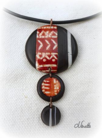 Pendentif ivoire ébène et batik brun 3 disques